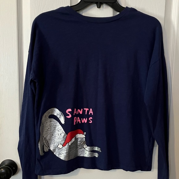 Mini Boden "Santa Paws" Navy Blue Longsleeve Christmas T-shirt Girls Sz 15-16yr - Picture 1 of 6